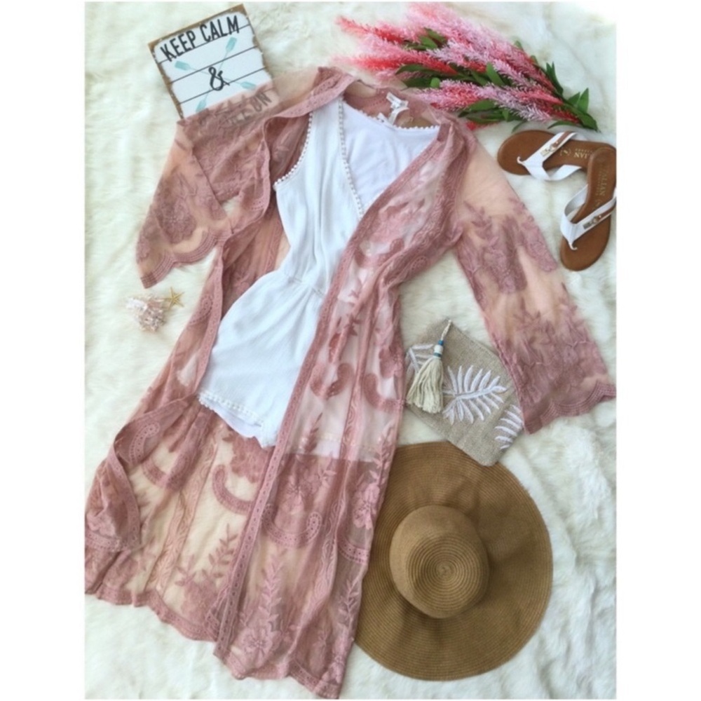 NWT Honey Punch Dusty Rose Floral Embroidered Duster Western Town & Country